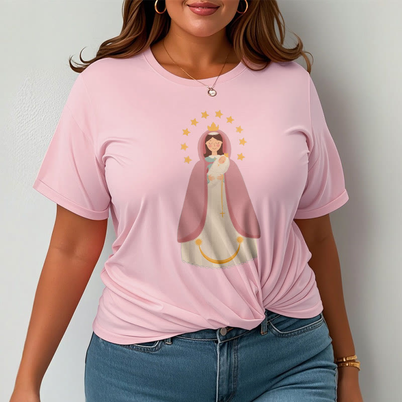 christiandiscipleshop Minimalist Style Divine Virgin Mary and Child Short Sleeve Washed T-shirt