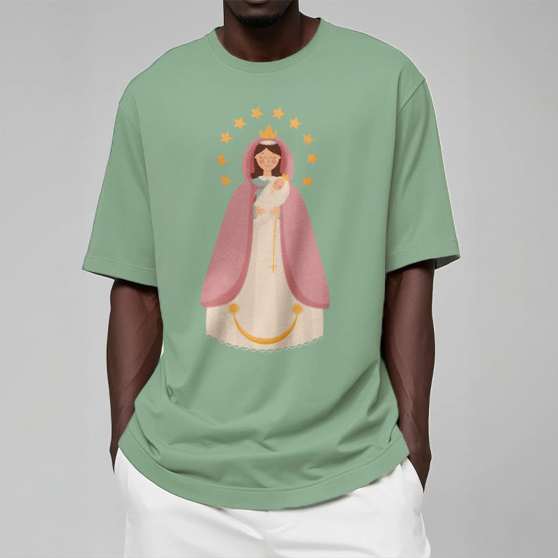 christiandiscipleshop Minimalist Style Divine Virgin Mary and Child Short Sleeve Washed T-shirt