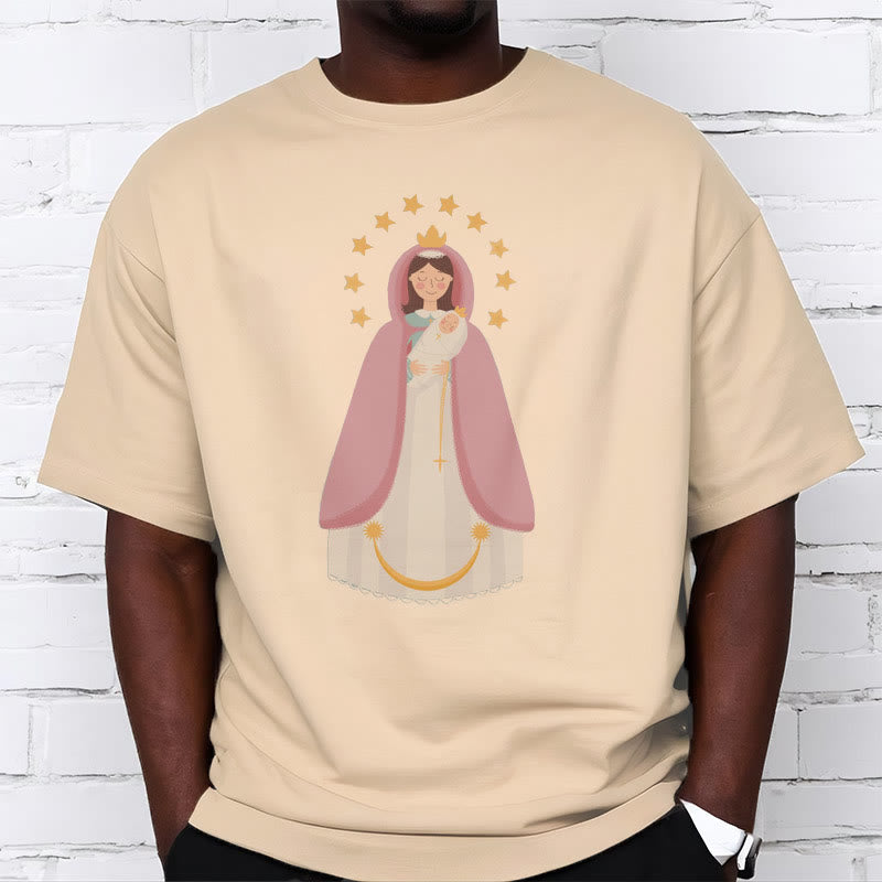 christiandiscipleshop Minimalist Style Divine Virgin Mary and Child Short Sleeve Washed T-shirt