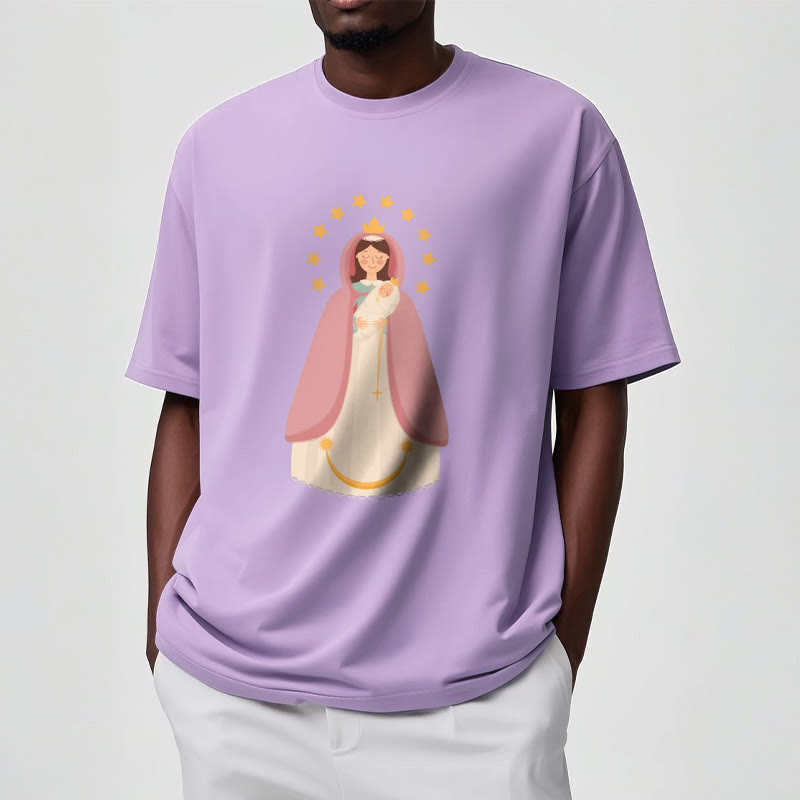 christiandiscipleshop Minimalist Style Divine Virgin Mary and Child Short Sleeve Washed T-shirt