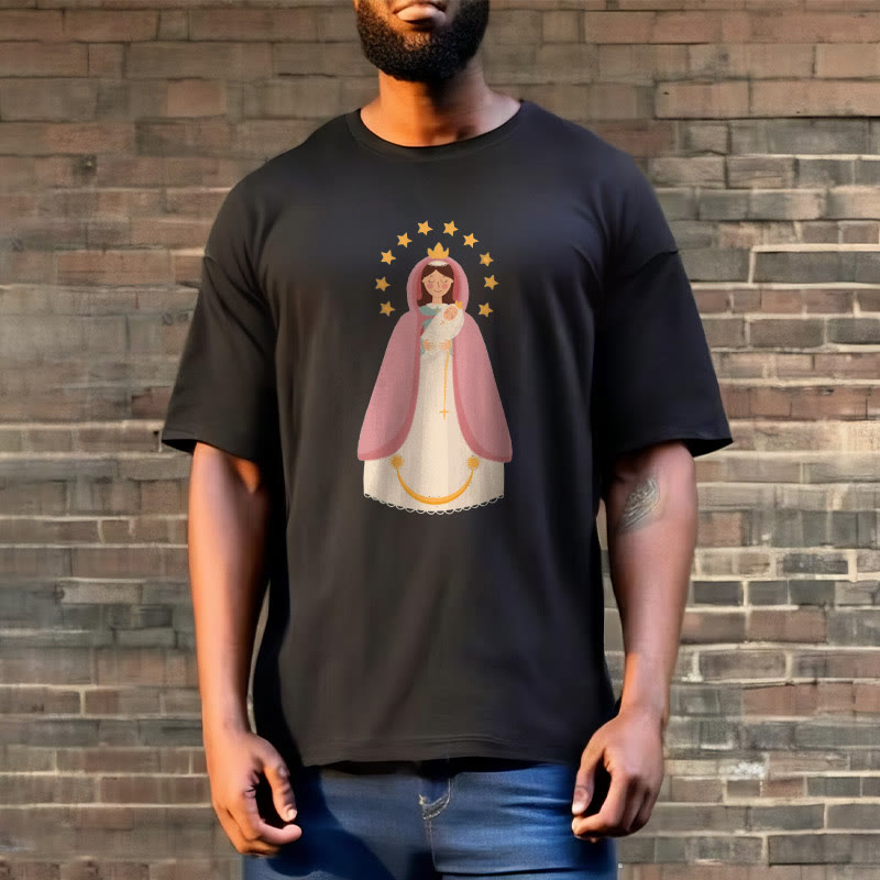 christiandiscipleshop Minimalist Style Divine Virgin Mary and Child Short Sleeve Washed T-shirt