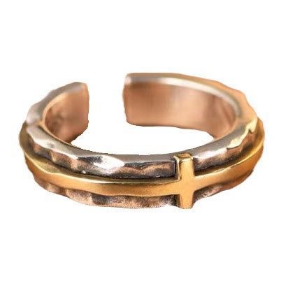 Christiandiscipleshop Retro Minimalist Style Two-Tone Cross Blessing Ring