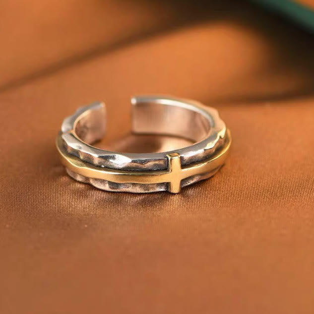 Christiandiscipleshop Retro Minimalist Style Two-Tone Cross Blessing Ring