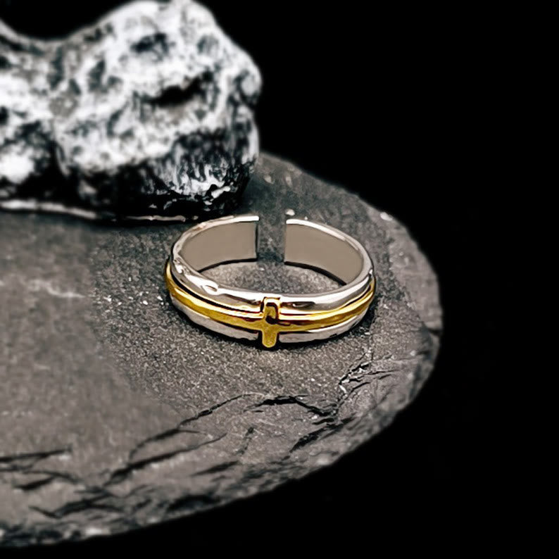Christiandiscipleshop Retro Minimalist Style Two-Tone Cross Blessing Ring
