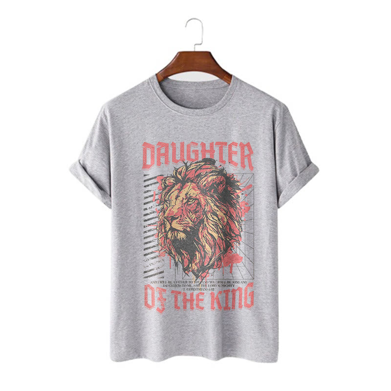 christiandiscipleshop Modern Style Daughter Of The King Lion Head Short Sleeve Washed T-shirt