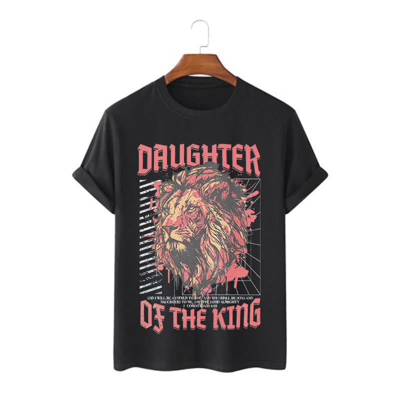 christiandiscipleshop Modern Style Daughter Of The King Lion Head Short Sleeve Washed T-shirt