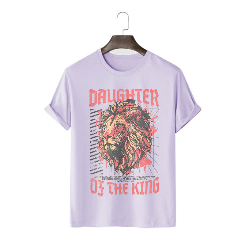 christiandiscipleshop Modern Style Daughter Of The King Lion Head Short Sleeve Washed T-shirt