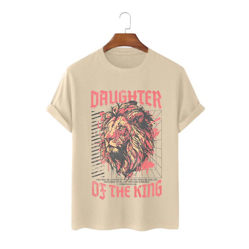 christiandiscipleshop Modern Style Daughter Of The King Lion Head Short Sleeve Washed T-shirt