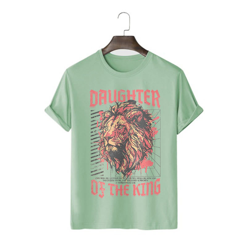 christiandiscipleshop Modern Style Daughter Of The King Lion Head Short Sleeve Washed T-shirt