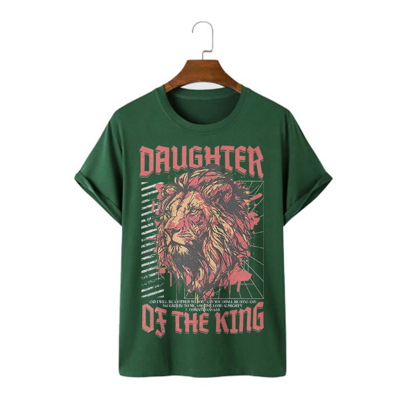 christiandiscipleshop Modern Style Daughter Of The King Lion Head Short Sleeve Washed T-shirt