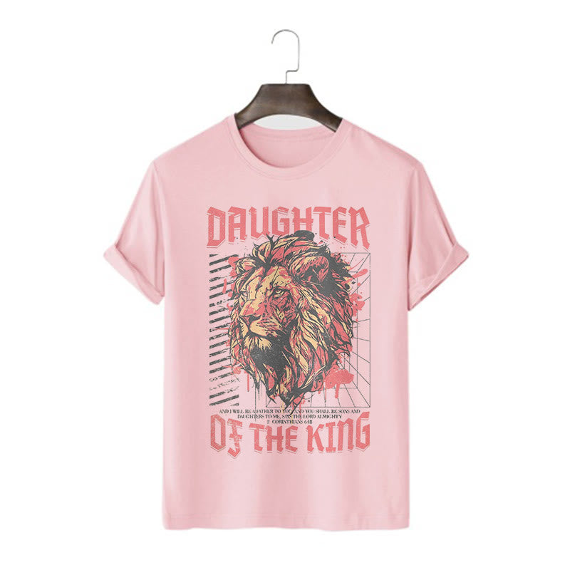 christiandiscipleshop Modern Style Daughter Of The King Lion Head Short Sleeve Washed T-shirt