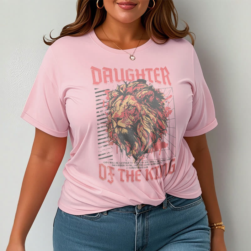 christiandiscipleshop Modern Style Daughter Of The King Lion Head Short Sleeve Washed T-shirt