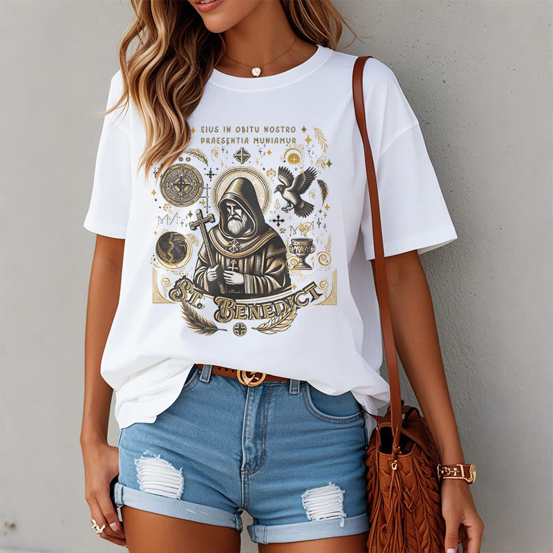 Christiandiscipleshop Classic Style St. Benedict Blessing Graphic Short Sleeve Washed T-shirt
