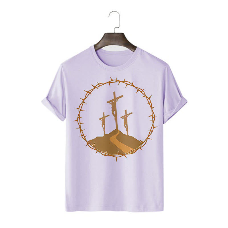 christiandiscipleshop Minimalist Style Three Crosses Of Calvary Short Sleeve Washed T-shirt