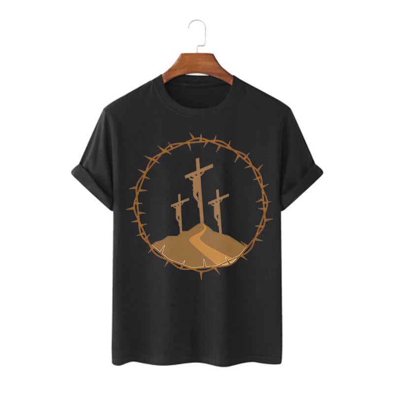 christiandiscipleshop Minimalist Style Three Crosses Of Calvary Short Sleeve Washed T-shirt