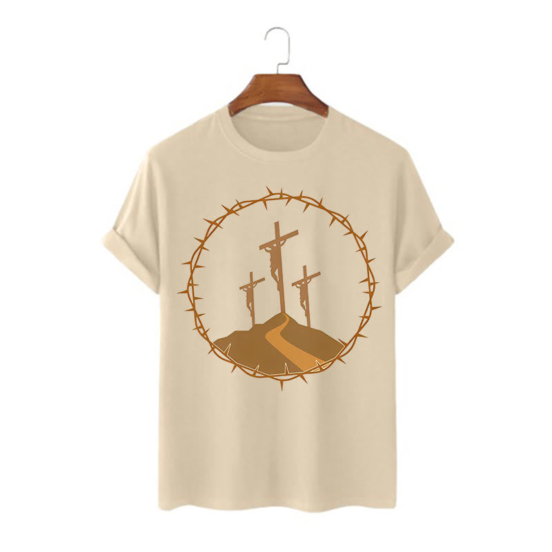 christiandiscipleshop Minimalist Style Three Crosses Of Calvary Short Sleeve Washed T-shirt