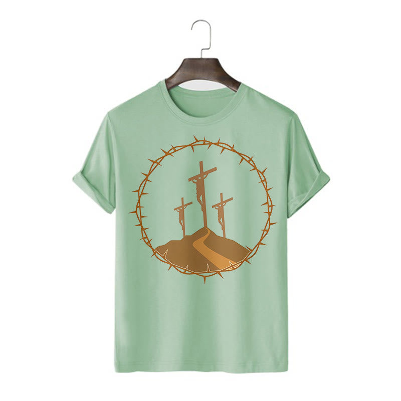christiandiscipleshop Minimalist Style Three Crosses Of Calvary Short Sleeve Washed T-shirt
