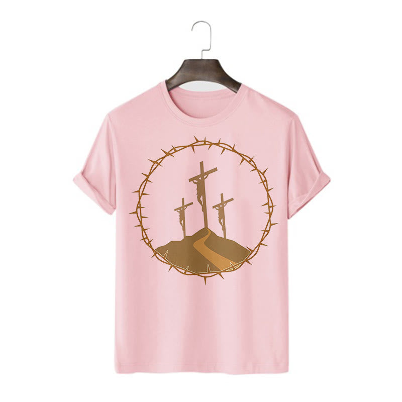 christiandiscipleshop Minimalist Style Three Crosses Of Calvary Short Sleeve Washed T-shirt