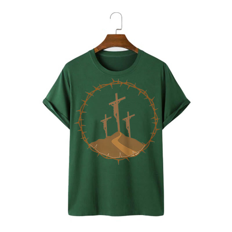 christiandiscipleshop Minimalist Style Three Crosses Of Calvary Short Sleeve Washed T-shirt