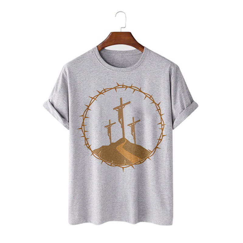 christiandiscipleshop Minimalist Style Three Crosses Of Calvary Short Sleeve Washed T-shirt