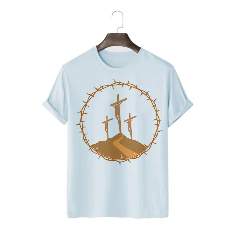 christiandiscipleshop Minimalist Style Three Crosses Of Calvary Short Sleeve Washed T-shirt