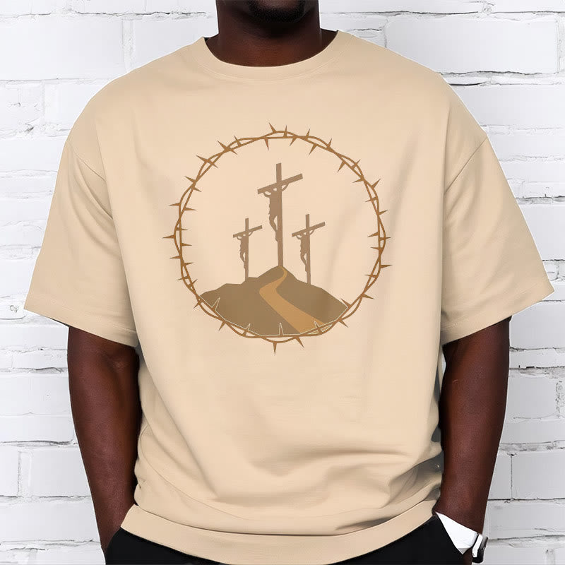 christiandiscipleshop Minimalist Style Three Crosses Of Calvary Short Sleeve Washed T-shirt