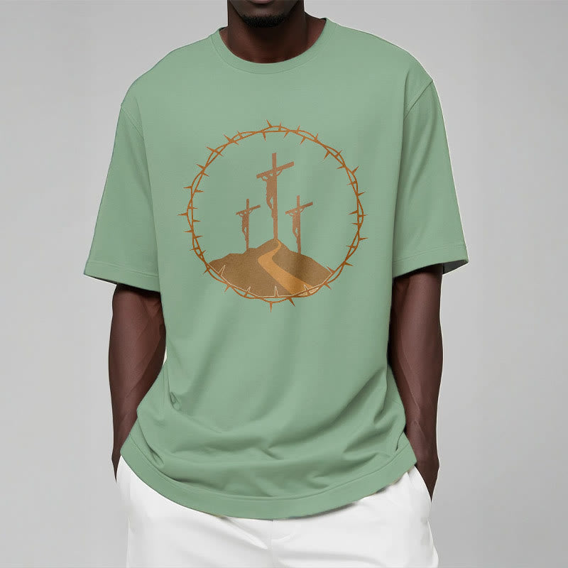 christiandiscipleshop Minimalist Style Three Crosses Of Calvary Short Sleeve Washed T-shirt