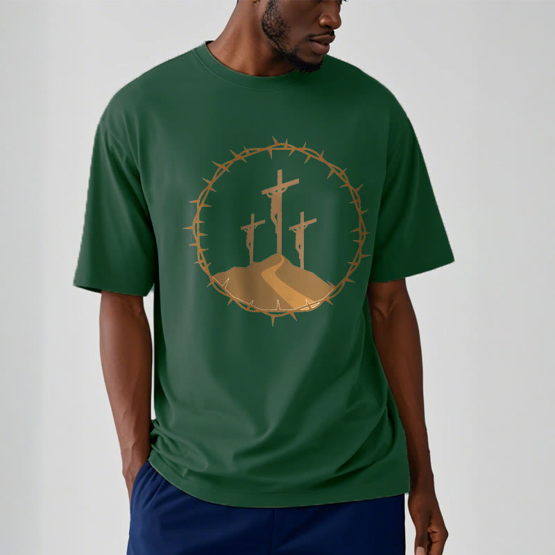 christiandiscipleshop Minimalist Style Three Crosses Of Calvary Short Sleeve Washed T-shirt