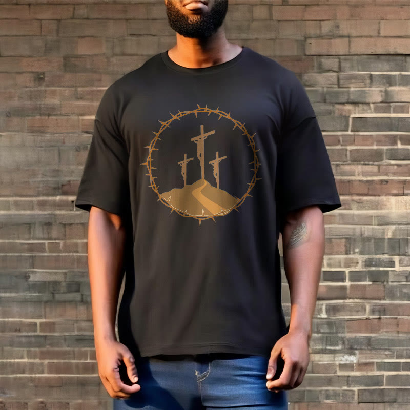 christiandiscipleshop Minimalist Style Three Crosses Of Calvary Short Sleeve Washed T-shirt