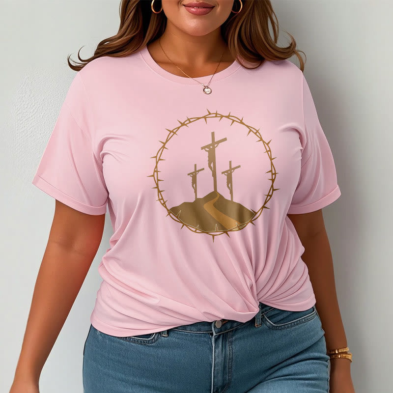 christiandiscipleshop Minimalist Style Three Crosses Of Calvary Short Sleeve Washed T-shirt