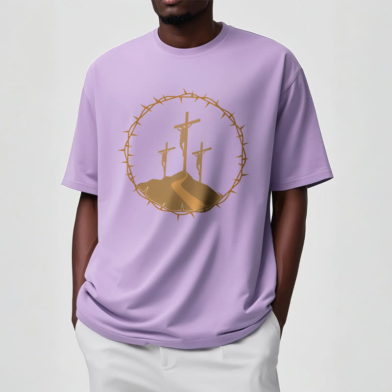 christiandiscipleshop Minimalist Style Three Crosses Of Calvary Short Sleeve Washed T-shirt