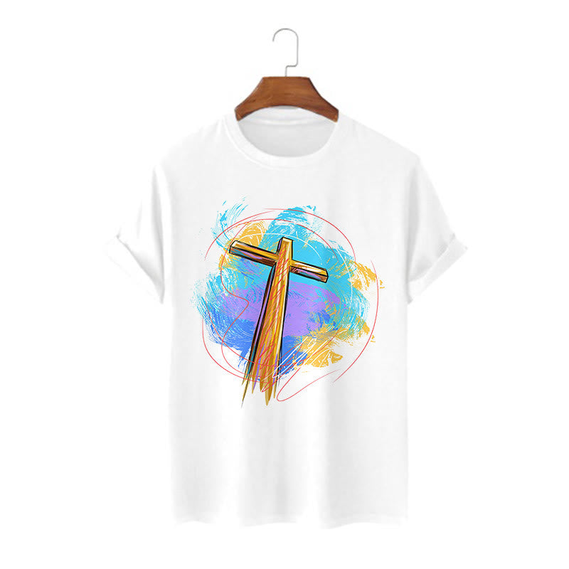 Christiandiscipleshop Colored Style Blessing Cross Short Sleeve Washed T-shirt