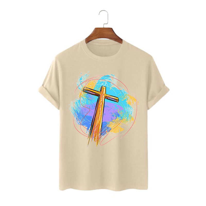 Christiandiscipleshop Colored Style Blessing Cross Short Sleeve Washed T-shirt
