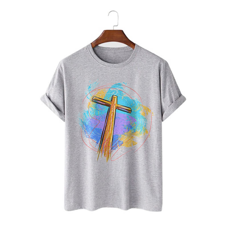 Christiandiscipleshop Colored Style Blessing Cross Short Sleeve Washed T-shirt