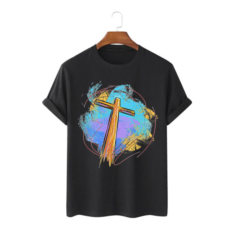 Christiandiscipleshop Colored Style Blessing Cross Short Sleeve Washed T-shirt