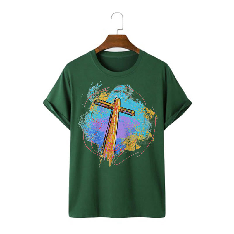Christiandiscipleshop Colored Style Blessing Cross Short Sleeve Washed T-shirt