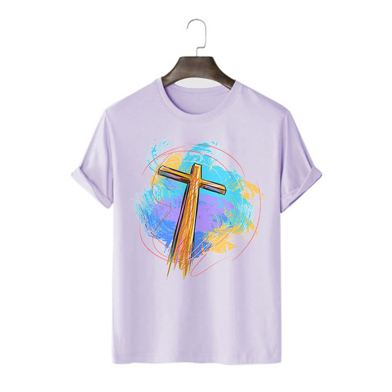 Christiandiscipleshop Colored Style Blessing Cross Short Sleeve Washed T-shirt