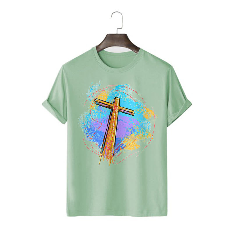 Christiandiscipleshop Colored Style Blessing Cross Short Sleeve Washed T-shirt