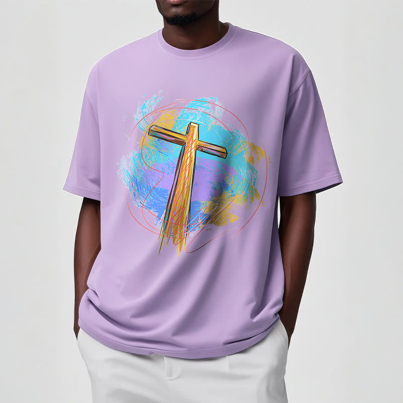 Christiandiscipleshop Colored Style Blessing Cross Short Sleeve Washed T-shirt