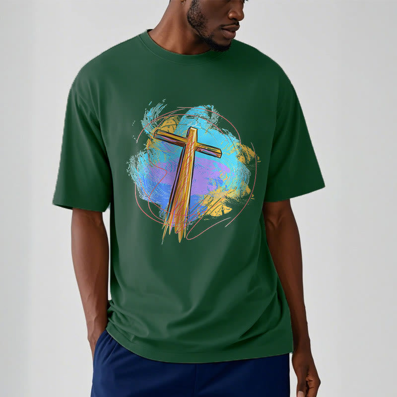 Christiandiscipleshop Colored Style Blessing Cross Short Sleeve Washed T-shirt
