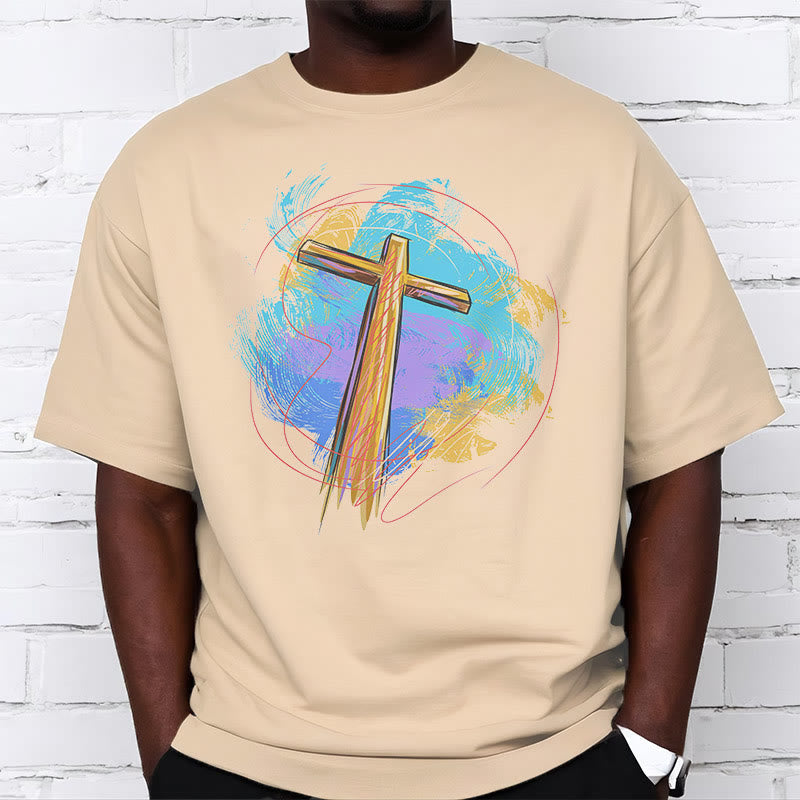 Christiandiscipleshop Colored Style Blessing Cross Short Sleeve Washed T-shirt