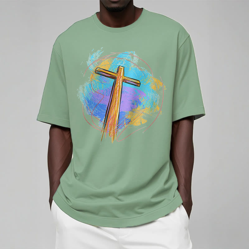 Christiandiscipleshop Colored Style Blessing Cross Short Sleeve Washed T-shirt