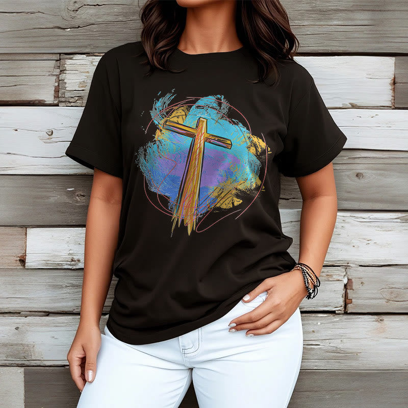Christiandiscipleshop Colored Style Blessing Cross Short Sleeve Washed T-shirt