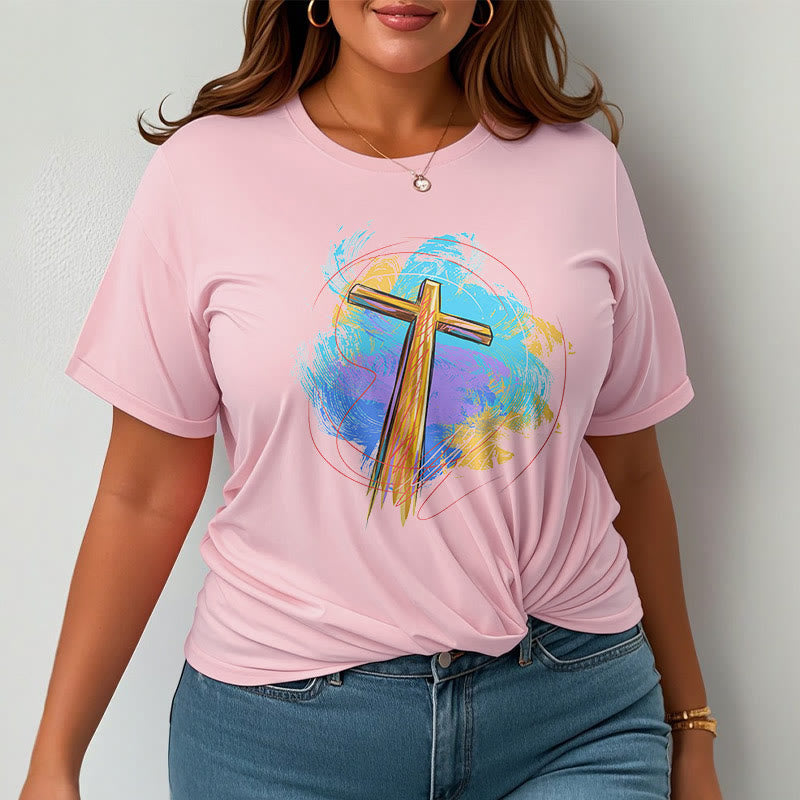 Christiandiscipleshop Colored Style Blessing Cross Short Sleeve Washed T-shirt
