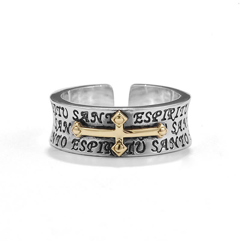 Christiandiscipleshop Retro Style Two-tone Gold Miraculous Medal Blessing Mary Alloy Adjustable Ring