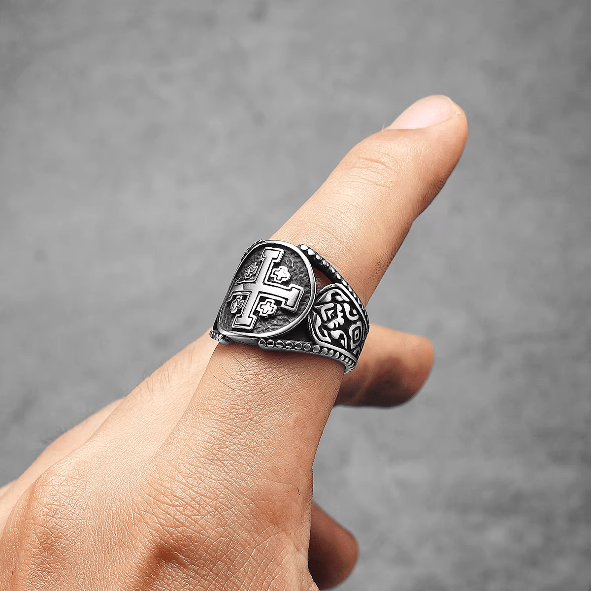 Christiandiscipleshop Classic Style Old Craft Jerusalem Cross Symbol Alloy Ring