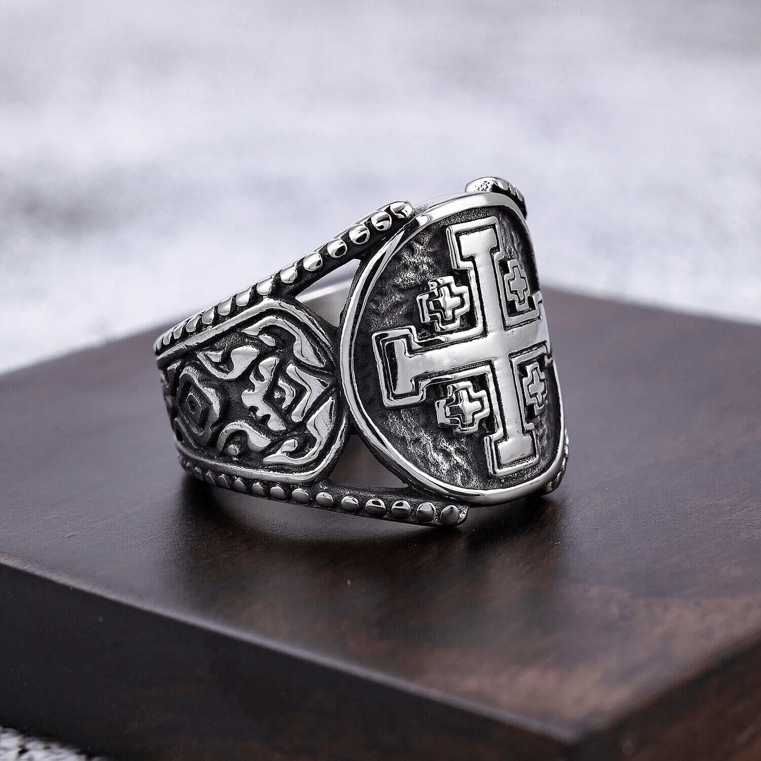 Christiandiscipleshop Classic Style Old Craft Jerusalem Cross Symbol Alloy Ring