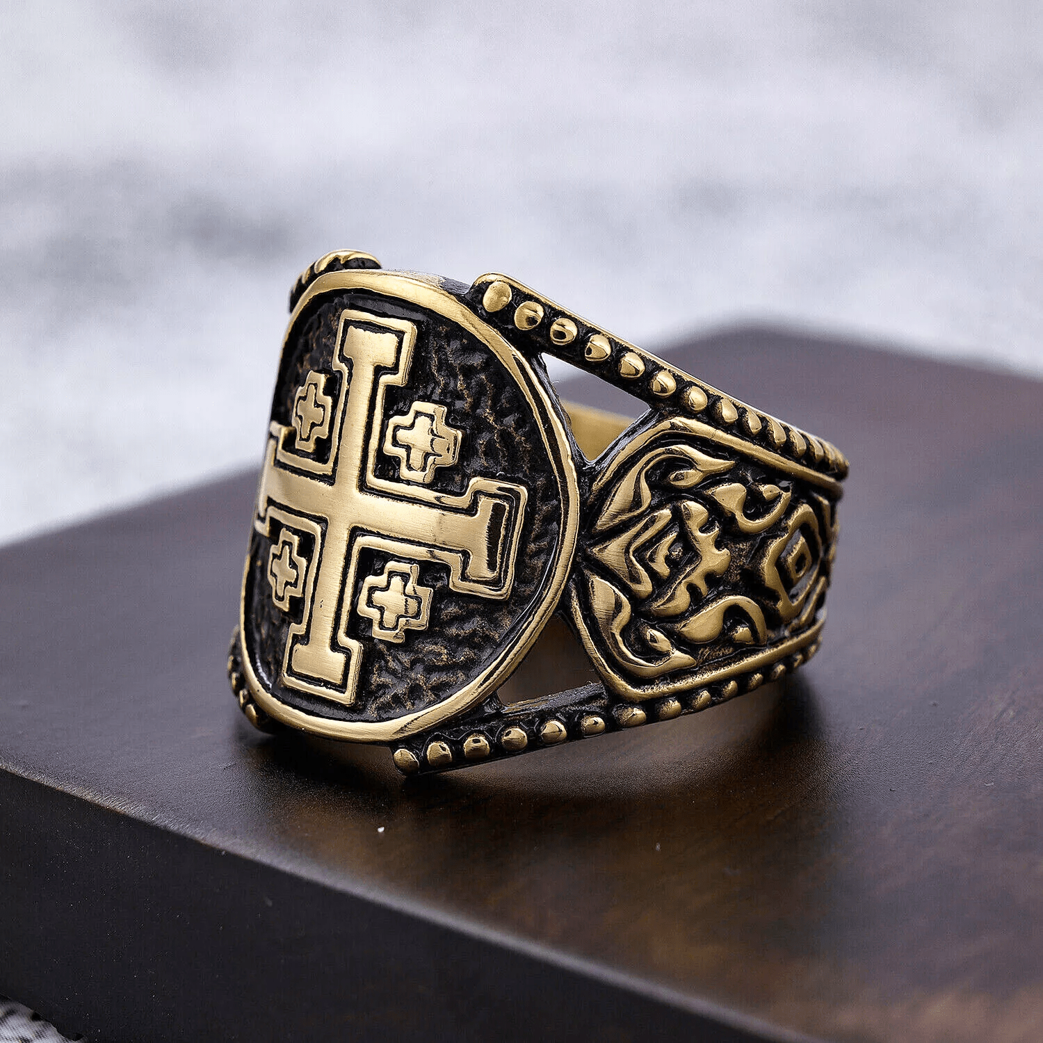 Christiandiscipleshop Classic Style Old Craft Jerusalem Cross Symbol Alloy Ring