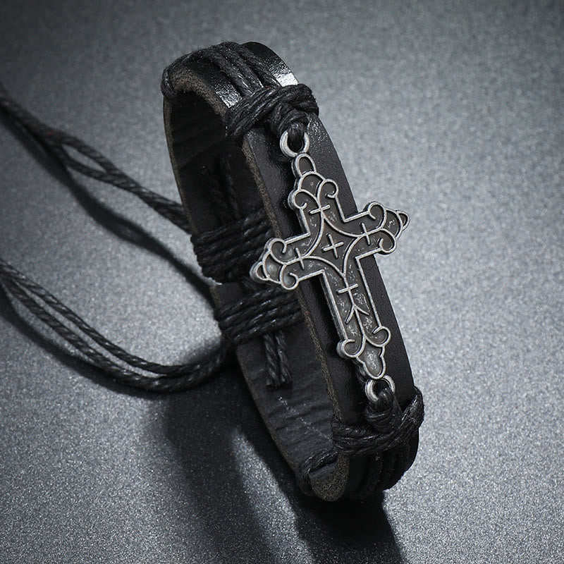 Christiandiscipleshop Old Crafted Style Cross Pendant Leather Drawstring Adjustable Faithful Bound Bracelet