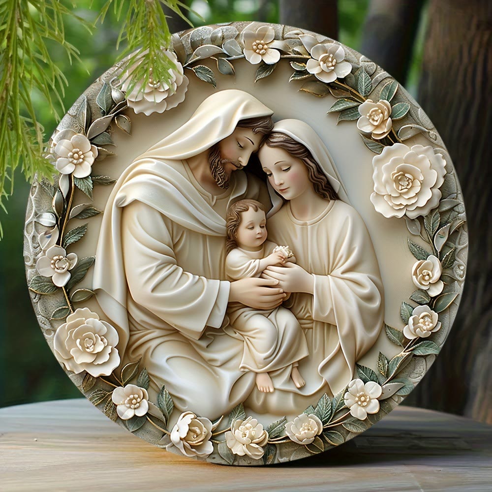Christiandiscipleshop Realistic Style Stereo Nativity Scene Floral Wreath Christmas Nativity Hanging Ornaments